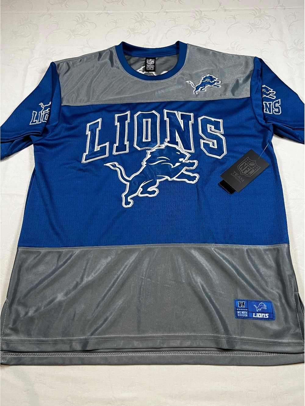 NEW NFL Team Apparel Detroit Lions Stitched Jersey Gray Blue Size Medium